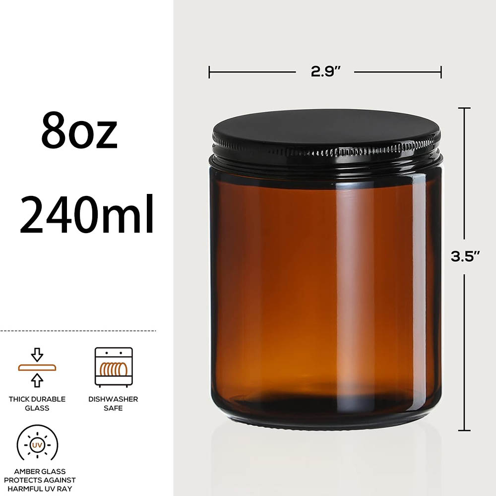8oz Amber Glass Jars with Blac - Black Tin Candle ulasan dan harga