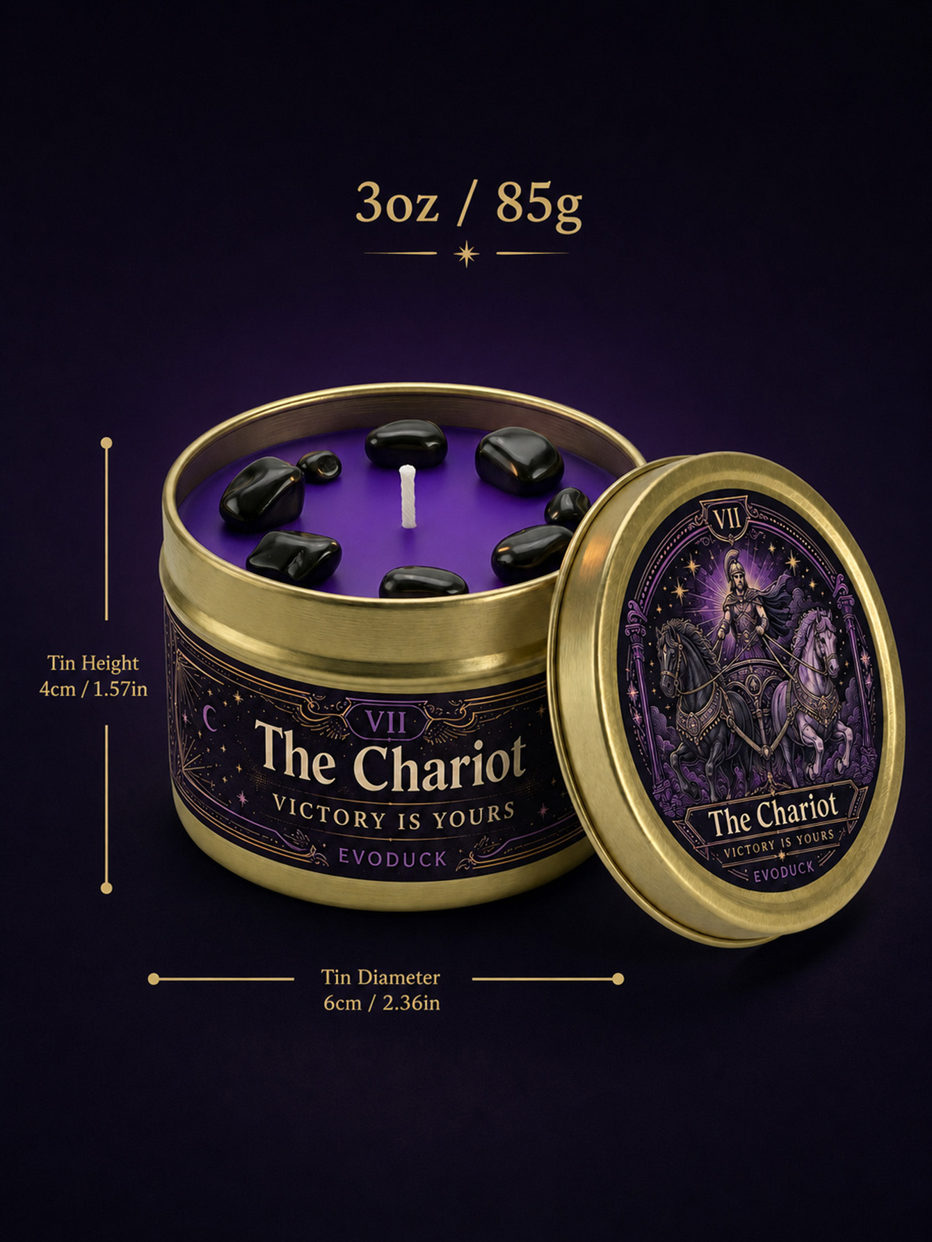 EVODUCK The Chariot Tarot Cand - Black Tin Candle ulasan dan harga